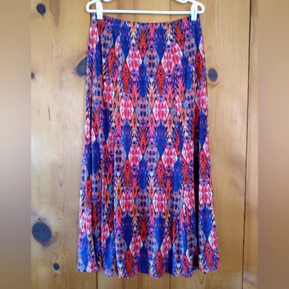 Susan Graver Petite Abstract Print Knit Flare Panel Maxi Skirt
